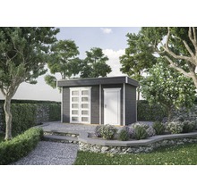 Blockbohlenhaus SKAN HOLZ Venlo 3 mit Fußboden und Geräteraum 420 x 290 cm schiefergrau
