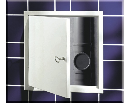 Porte de révision Softline tôle d'acier zinguée blanc RAL 9016 avec fermeture à clé carrée verrouillable encastrée et cadre en 1 parties 40 x 40 cm