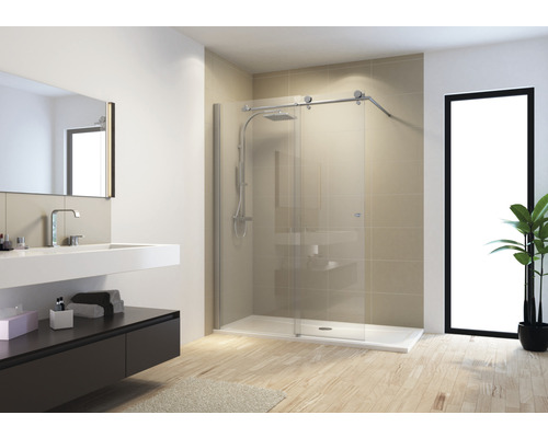 Paroi de douche à l'italienne avec porte coulissante Schulte MasterClass largeur 120 cm butée à gauche verre transparent couleur du profilé chrome-0