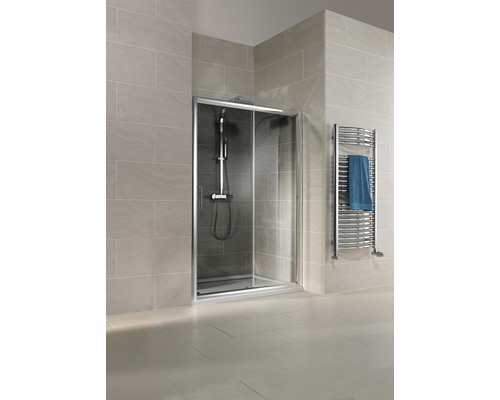 Porte coulissante Niche Schulte Cristal/Trend 1200x1850mm verre véritable gris effet chromé