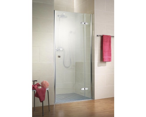 Porte pivotante dans une niche Schulte MasterClass largeur 90 cm verre transparent couleur du profilé chrome avec charnière pendulaire