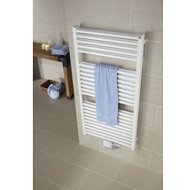 Badezimmer mit weißem Handtuchwärmer und Handtuch