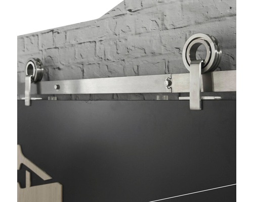 Système de porte coulissante Intersteel 200 cm Modern Top acier inoxydable brossé Quincaillerie de porte coulissante en métal avec roulettes pour le montage