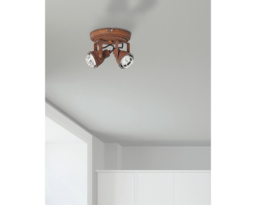 Spot de plafond Bente couleur rouille/noir 2 ampoules Ø 165 mm