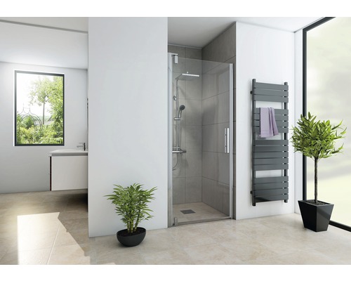 Porte pivotante niche Breuer Europa Design 900x2000 mm gauche en verre transparent effet chrome-aluminium