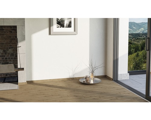 Pièce lumineuse avec parquet, barbecue et vue sur la verdure