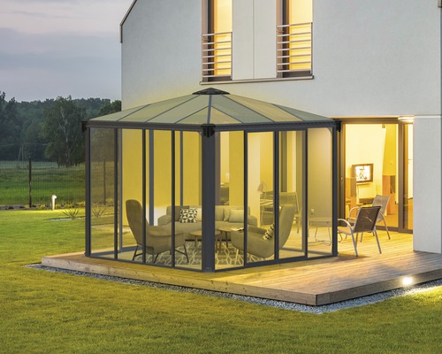 Pavillon Palram – Canopia Ledro 3000 fermé panneaux alvéolaires en polycarbonate 295 x 295 cm gris