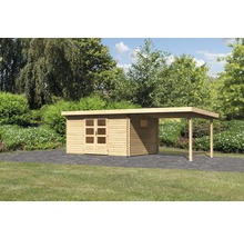 Blockbohlenhaus Karibu Tossens 5 mit Schleppdach 3,3 m 706 x 333 cm natur