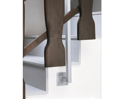 Vue détaillée d''un escalier avec une rampe en bois et une rampe en verre