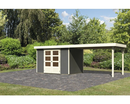 Gartenhaus Karibu Kodiak 4 mit Schleppdach 2,8 m 561 x 217 cm terragrau