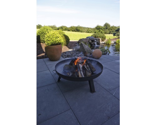 Foyer avec bois qui brûle dans le jardin