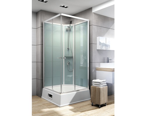 Cabine de douche SCHULTE ExpressPlus Korfu II 94 x 110 x 215 cm alu-naturel vert clair avec chauffe-eau et pompe-0