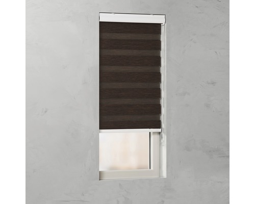 Fenêtre avec store enrouleur double marron pour l''occultation