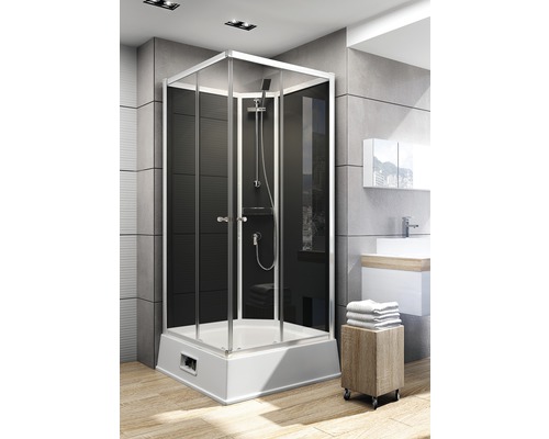 Cabine de douche SCHULTE ExpressPlus Korfu II 94 x 110 x 215 cm alu-naturel noir avec chauffe-eau et pompe-0