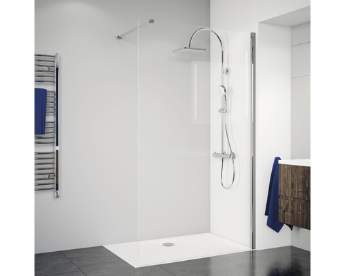 Paroi de douche à l'italienne Breuer Express Q72 Panorama 140 cm verre transparent profilé couleur chrome