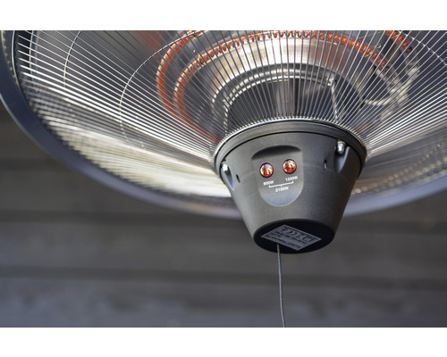 Detailansicht eines Heizstrahlers mit verschiedenen Heizstufen.