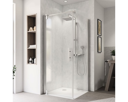 Paroi latérale pour porte de douche BREUER Europa Design Express Q72 90 cm couleur du profilé chrome décor de vitre verre transparent avec verre antitache butée de paroi latérale à droite