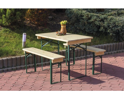 Ensemble table de brasserie avec table et deux bancs à l''extérieur