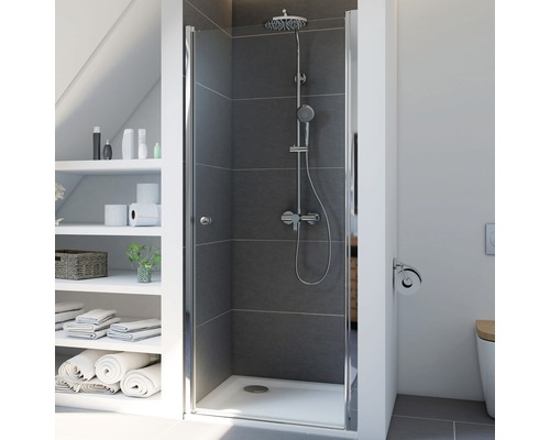 Porte de douche en niche Breuer Elana 80 cm en verre transparent, profilé couleur argent