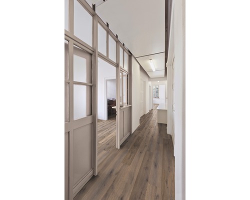 Couloir avec plancher en bois et passage