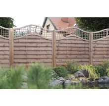 Holzzaun mit dekorativem Gittereinsatz für den Garten