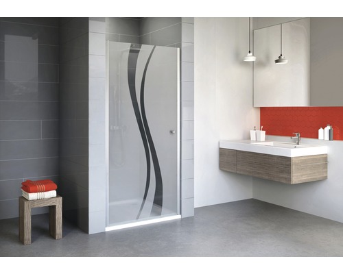 Porte de douche dans niche avec porte pivotante SCHULTE Alexa Style 2.0 ExpressPlus 80 cm couleur du profilé aluminium décor de vitre liane avec verre antitache butée de porte à gauche butée de porte à droite