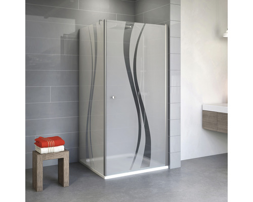 Porte de douche avec paroi latérale avec porte pivotante SCHULTE Alexa Style 2.0 ExpressPlus 90 x 90 cm couleur du profilé aluminium décor de vitre liane avec verre antitache Cabine de douche d''angle avec décor dans une salle de bain moderne