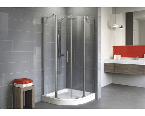 Douche quart de cercle avec porte pivotante SCHULTE Alexa Style 2.0 ExpressPlus 80 x 80 cm rayon 550 profilé aluminium verre transparent revêtement de verre résistant à la saleté avec receveur de douche