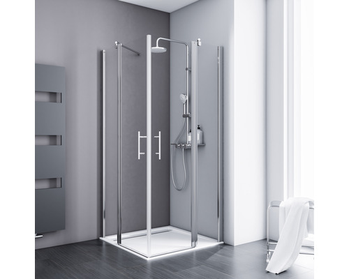 Eckeinstieg mit Pendeltür SCHULTE Alexa Style 2.0 ExpressPlus 100 x 100 cm Profil aluminium Klarglas schmutzabweisende Glasbeschichtung Eckeinstieg mit Pendeltür SCHULTE Alexa Style 2.0 ExpressPlus 100 x 100 cm Profil aluminium Klarglas schmutzabweisende Glasbeschichtung