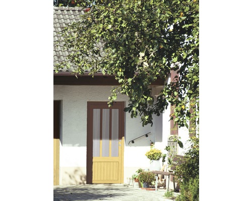 Entrée de maison avec porte d''entrée et arbre