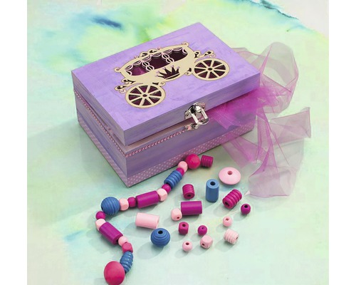 Dekorative Holzkiste mit Kutschendesign und Holzperlen