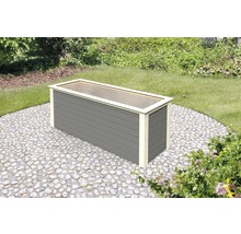 Grauer Pflanzkasten aus Holz für den Garten
