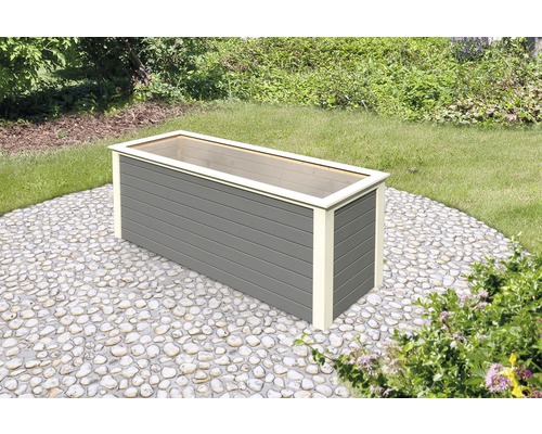 Hochbeet klassisch Karibu 2 254 x 94 x 92 cm terragrau Grauer Pflanzkasten aus Holz für den Garten