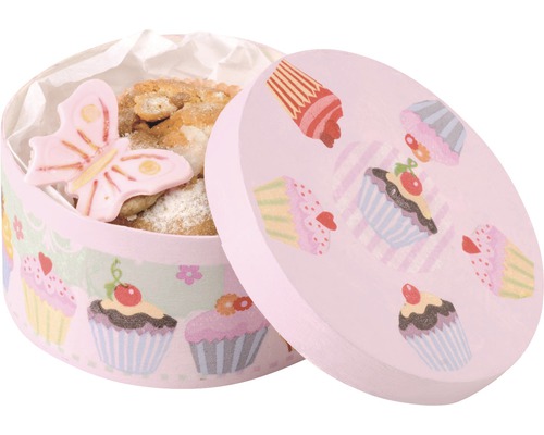 Boîte à biscuits décorative avec motif de cupcake et pâtisseries