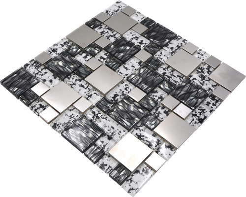 Mosaikmatte mit Glas und Metallelementen