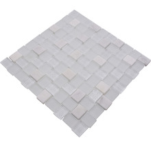 Mosaïque de verre avec pierre naturelle XCMR07 mélange de blanc 27.3x27.3 cm