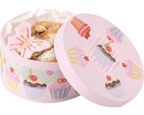 Boîte à biscuits ouverte avec motif de cupcake