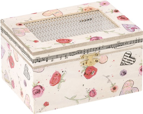 Boîte à bijoux décorative avec motifs de roses et de cœurs