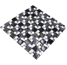 Mosaïque de verre Crystal XICK1499 noir-argent 33.8x33.8 cm-thumb-8