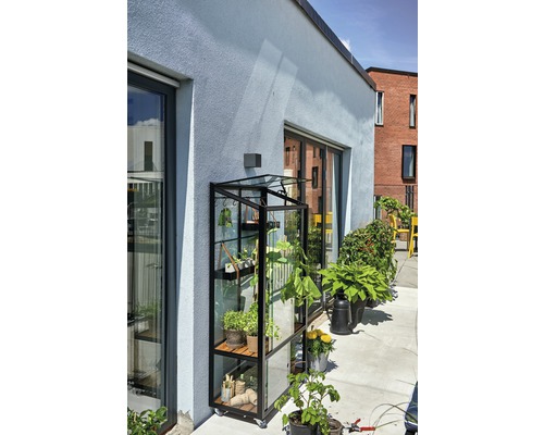 Gewächshaus mit Pflanzen auf einer Terrasse