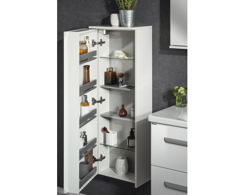 Letty mobiler Badezimmerschrank mit Spiegeltür 42x35x195 glänzendes Weiß