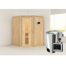 Plug & Play Sauna Karibu Kanja inkl. 3,6 kW Bio Ofen u.ext.Steuerung ohne Dachkranz mit Holztüre aus Isolierglas wärmegedämmt-thumb-0