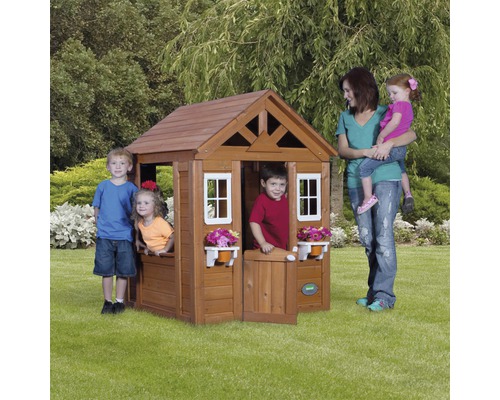 Cabane de jeux Backyard DISCOVERY Timberlake bois marron Maisonnette en bois avec des enfants dans le jardin
