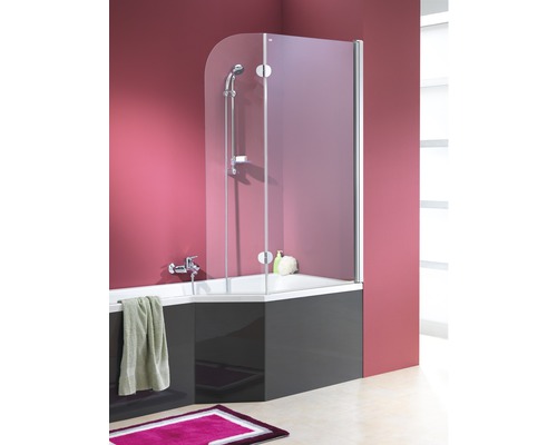 Pare-baignoire 2 pièces OTTOFOND Clip Mod. A 80 x 140 cm verre transparent couleur de profil aspect chrome 990728