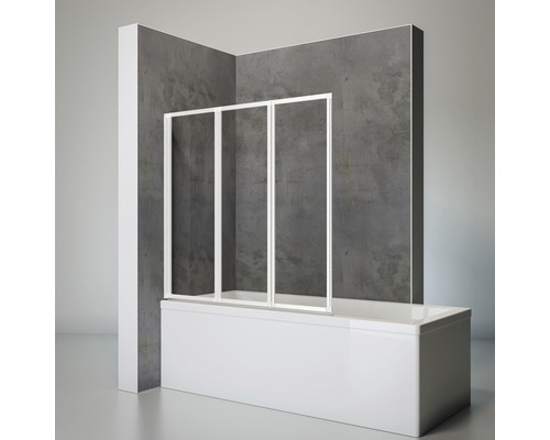 Pare-baignoire 3 pièces SCHULTE Komfort 127 x 140 cm verre transparent couleur de profil blanc D1300 04 50 140