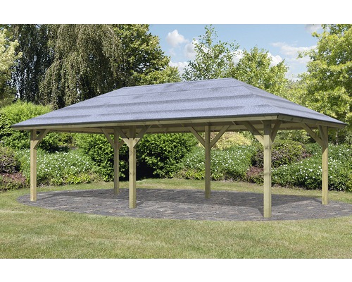 Carport simple Karibu Kerben 3 778x431 cm traité en autoclave par imprégnation Pavillon de jardin en bois avec toit gris ardoise