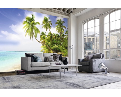 Salon avec papier peint photo motif palmier