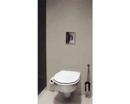 Wandhängendes WC mit Toilettenbürste und Spülkastenbetätigung