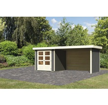 Gartenhaus Karibu Kodiak 2 mit Anbau 2,8 m, Rück- und Seitenwand 521 x 238 cm terragrau
