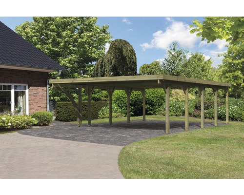 Carport double Karibu Pluwig 3 Variante avec une arche d’entrée B 598x860 cm traité en autoclave par imprégnation Carport double Karibu Pluwig 3 Variante avec une arche d’entrée B 598x860 cm traité en autoclave par imprégnation
